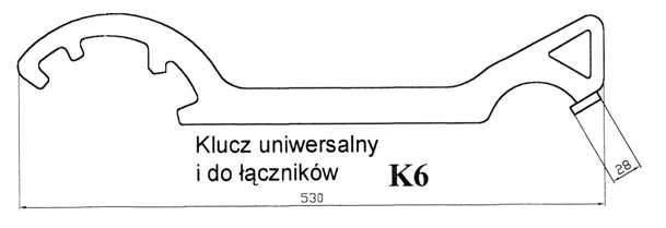 Klucz do łączników i hydrantów K6 wymiary